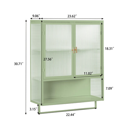 23.62"Glass Doors Modern Two-door Wall Cabinet with Featuring Two-tier Enclosed Storage Green - FurniFindUSA