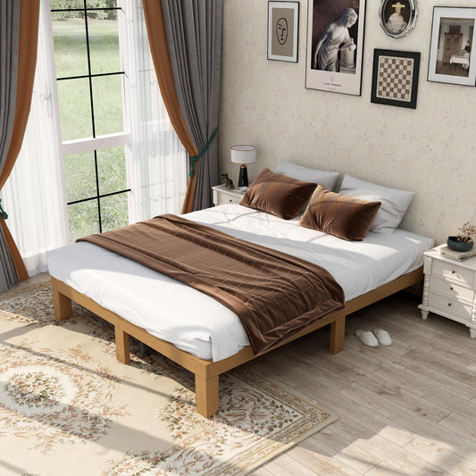 Queen Size Wood Platform Bed Frame,No Box Spring Needed,Strong Wood Slat Support, Easy Assembly - FurniFindUSA