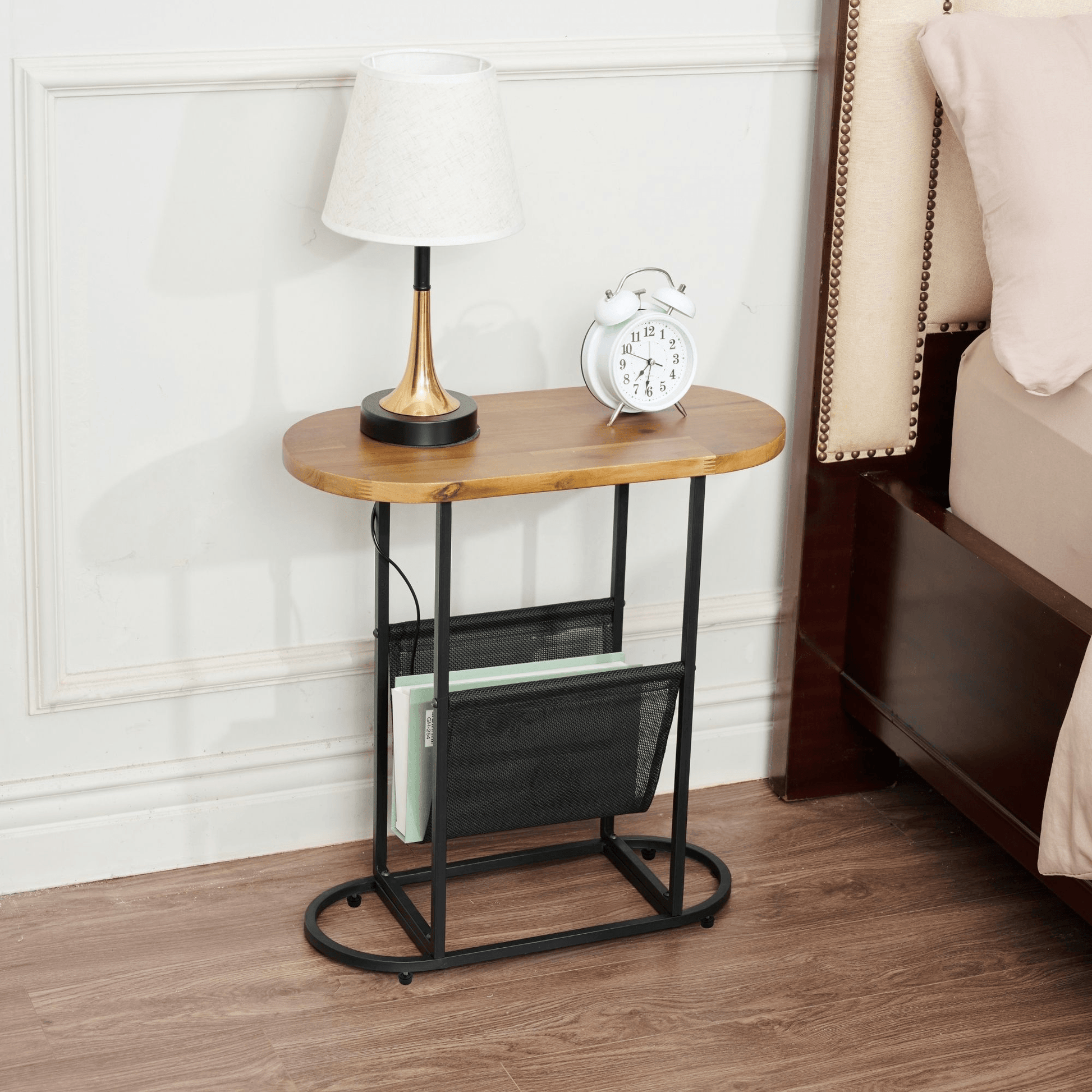 Acacia Oval Small Side Tables Living Room Small Space With Magazines Organizer Storage Space - FurniFindUSA