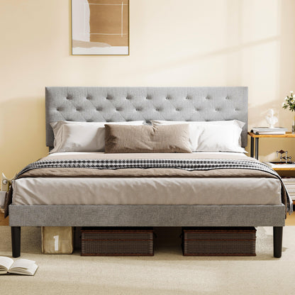 Simple Queen Size Grey Bed frame Adjustable Headboard - FurniFindUSA