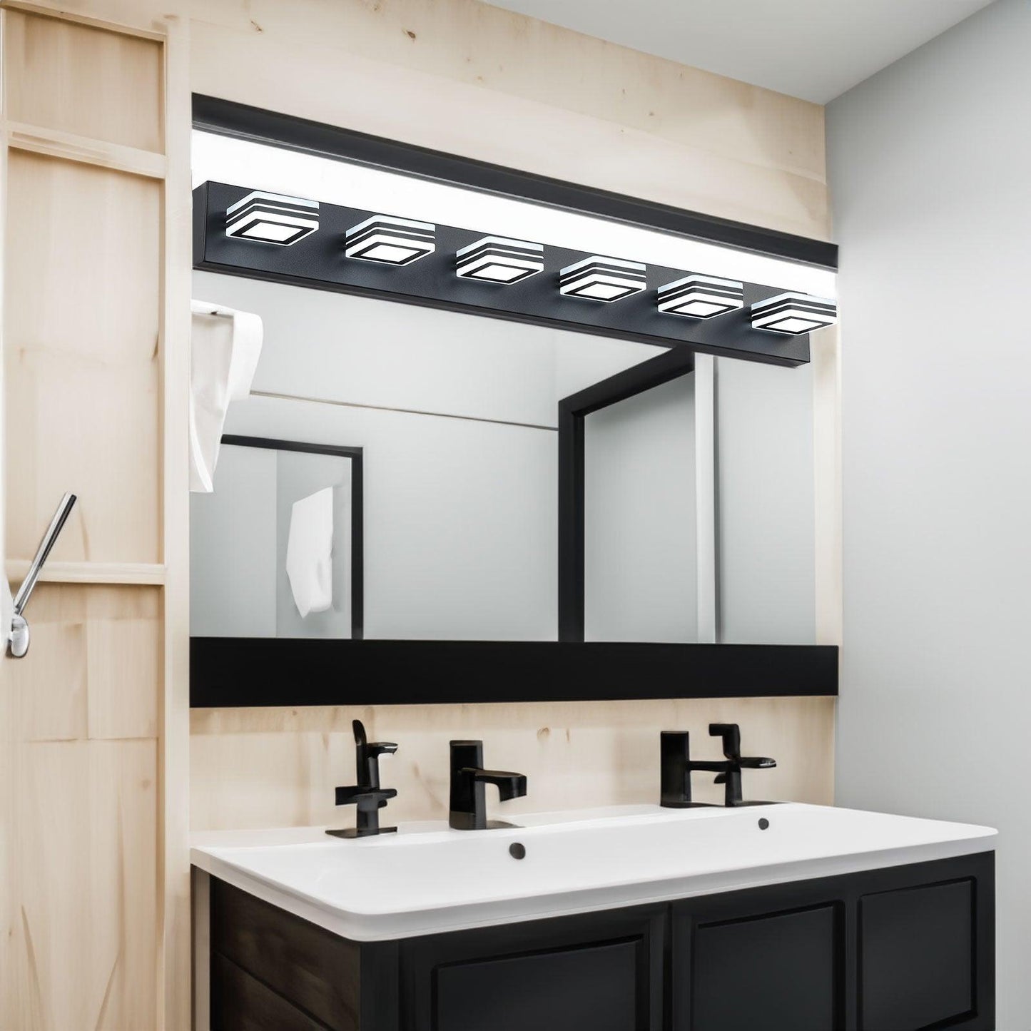 LED Modern Black Vanity Lights, 6-Lights Acrylic Matte Black Bathroom Vanity Lights Over Mirror - FurniFindUSA