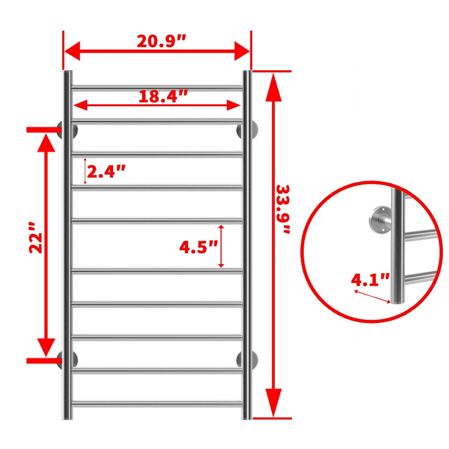 Electric Heated Towel Rack for Bathroom Wall Mounted Towel Warmer 10 Stainless Steel Bars Drying Rack - FurniFindUSA