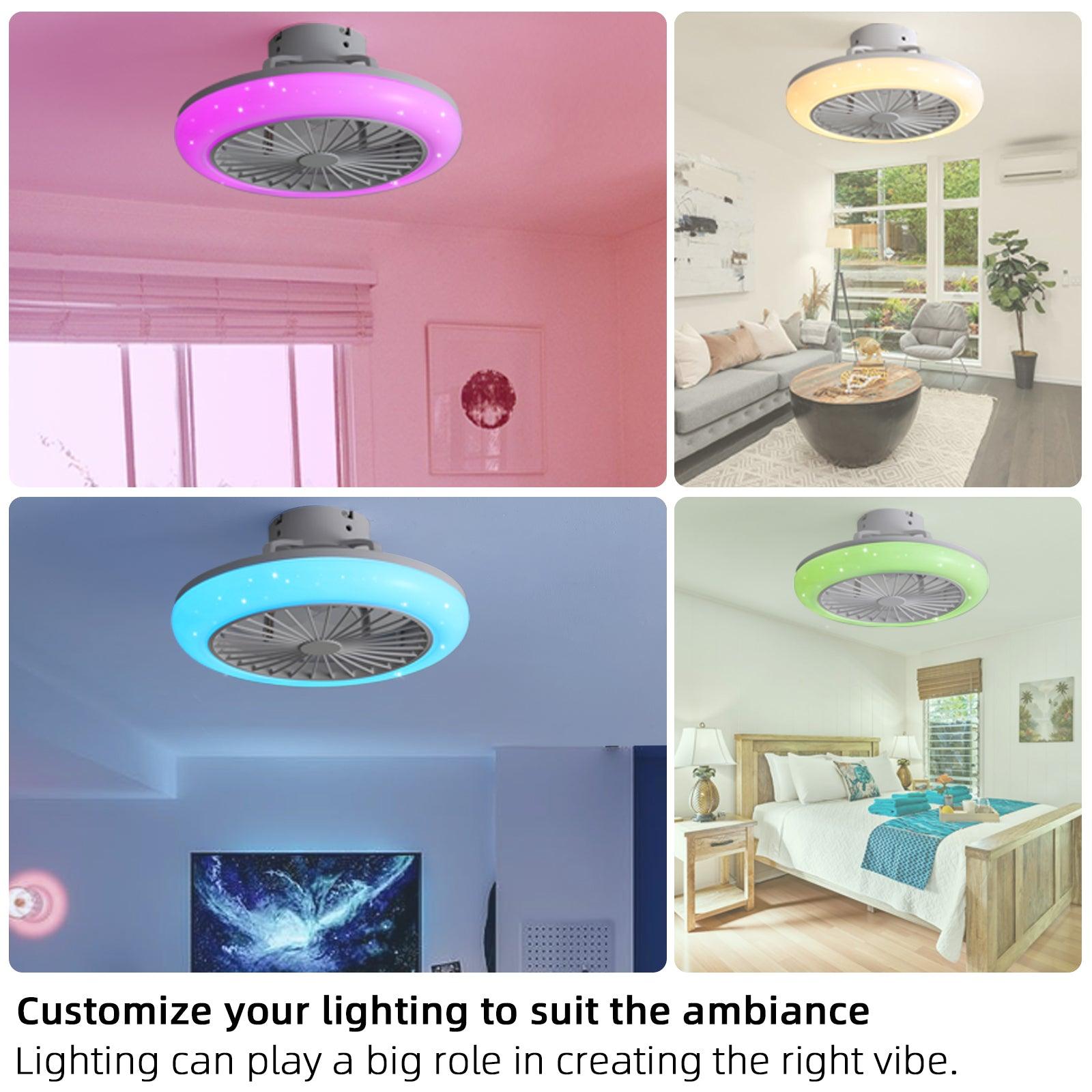 18" Smart LED Bladeless Ceiling Fans Remote with Alexa/Google, Modern Flush Mount RGB Ceiling Fan for Bedroom - FurniFindUSA