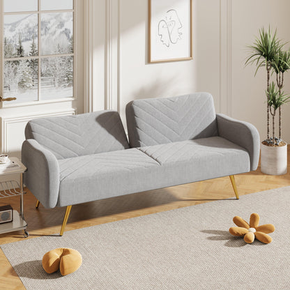 70.47" Gray Fabric Double Sofa with Split Backrest and Two Throw Pillows - FurniFindUSA