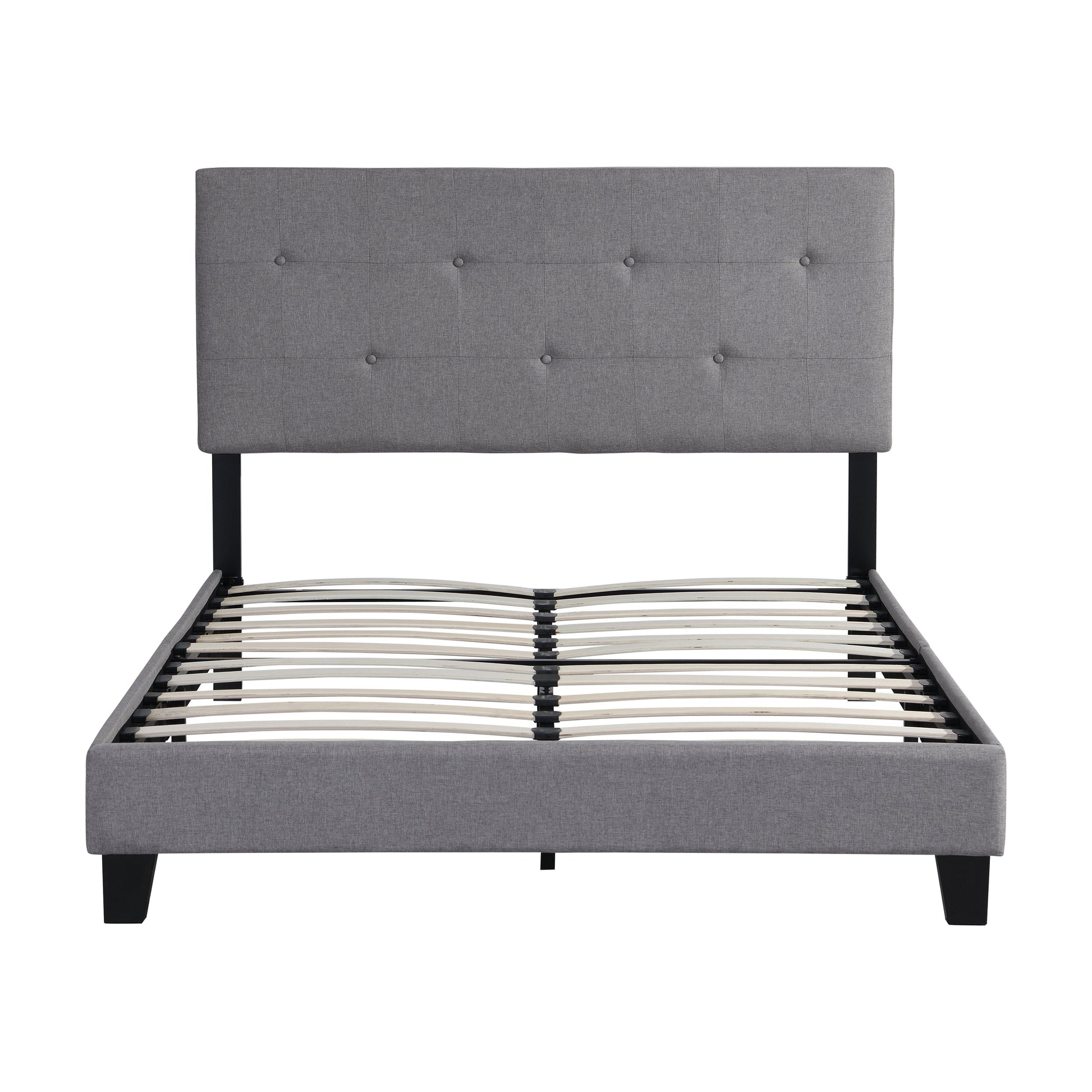 Full Size Upholstered Platform Bed Frame with Modern Button Tufted Linen Fabric Headboard Grey - FurniFindUSA