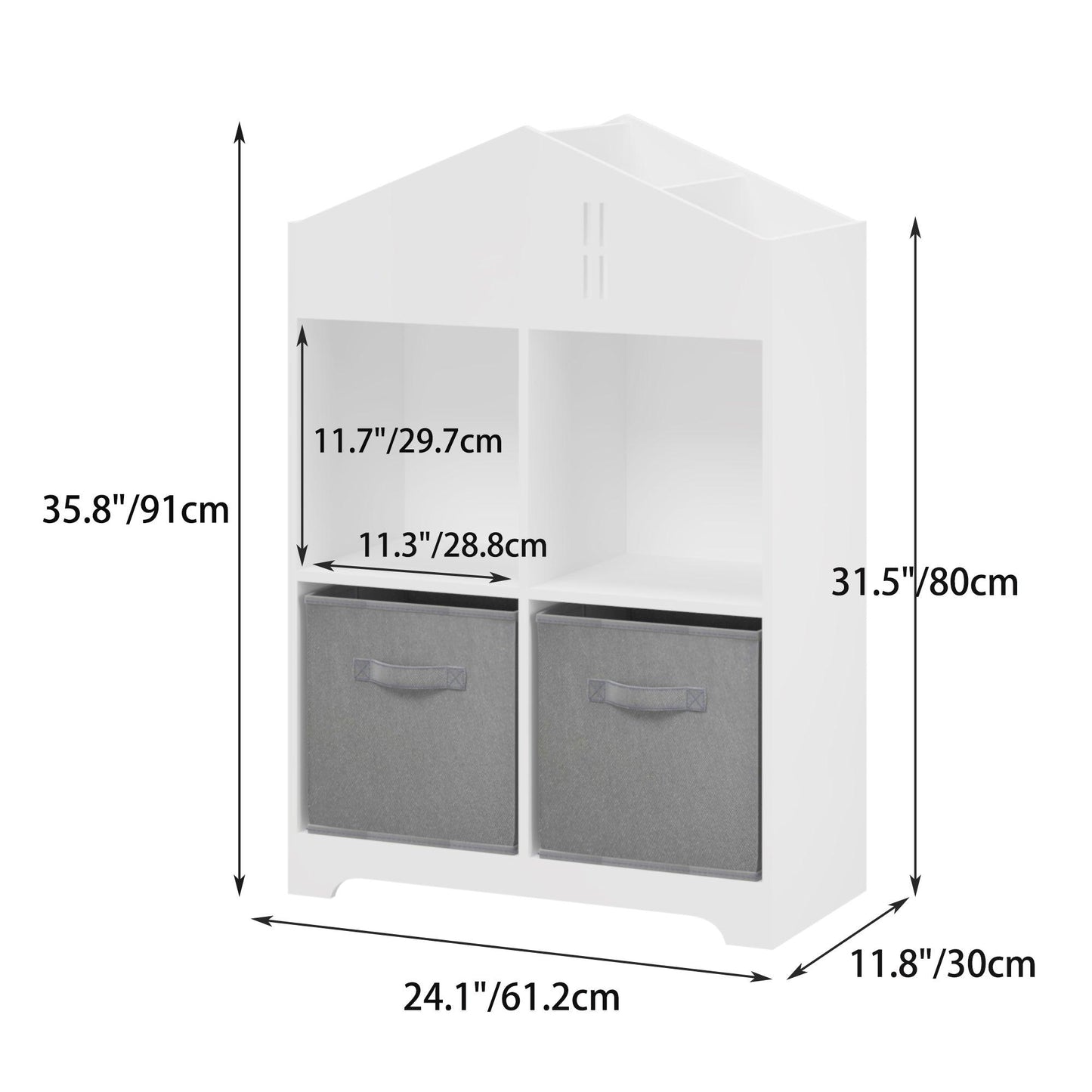 Kids Dollhouse Bookcase with Storage 2-Tier Storage Display Organizer (White/Gray) - FurniFindUSA