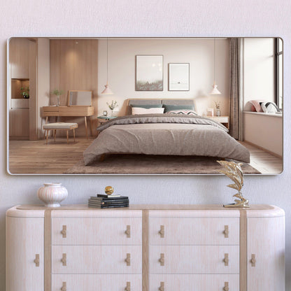 Large bathroom mirror with movable tray wall mounted mirror, vertically and horizontally suspended aluminum frame wall mounted m - FurniFindUSA