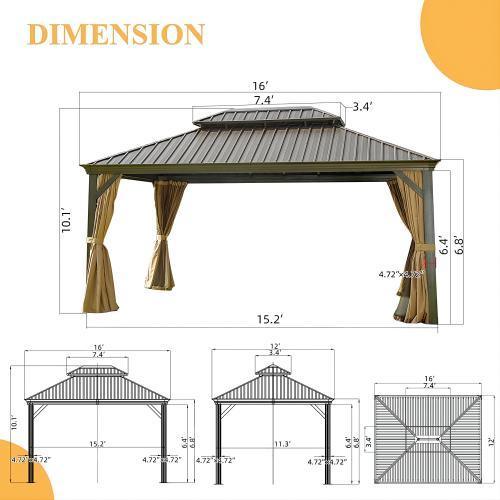 Domi Hardtop Gazebo Outdoor Aluminum Roof Canopy With Mosquito Netting and Curtains - FurniFindUSA