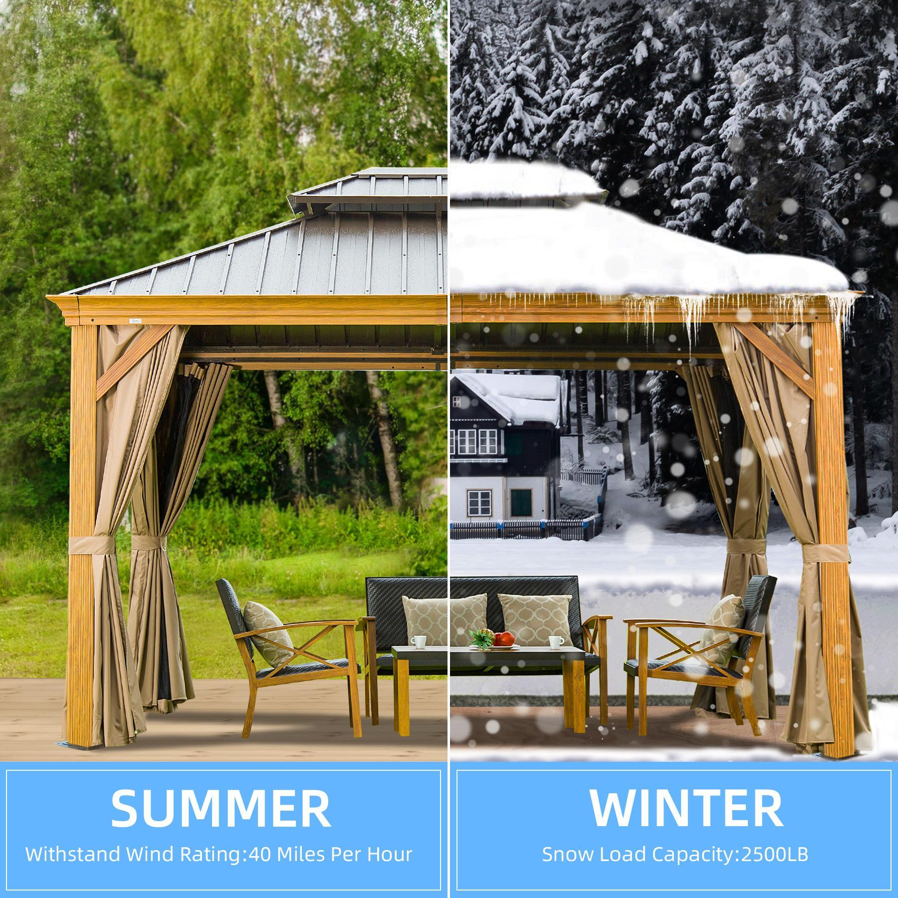 Domi Hardtop Gazebo Outdoor Aluminum Roof Canopy With Mosquito Netting and Curtains - FurniFindUSA