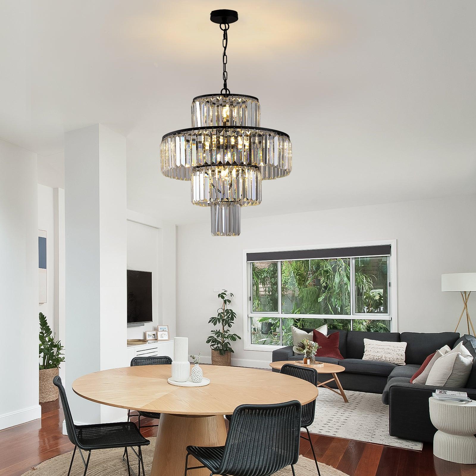 Black Luxury Crystal Chandelier Modern Chandeliers Lights Fixture Hanging Pendant Light Fixture for Dining Room Bedroom - FurniFindUSA