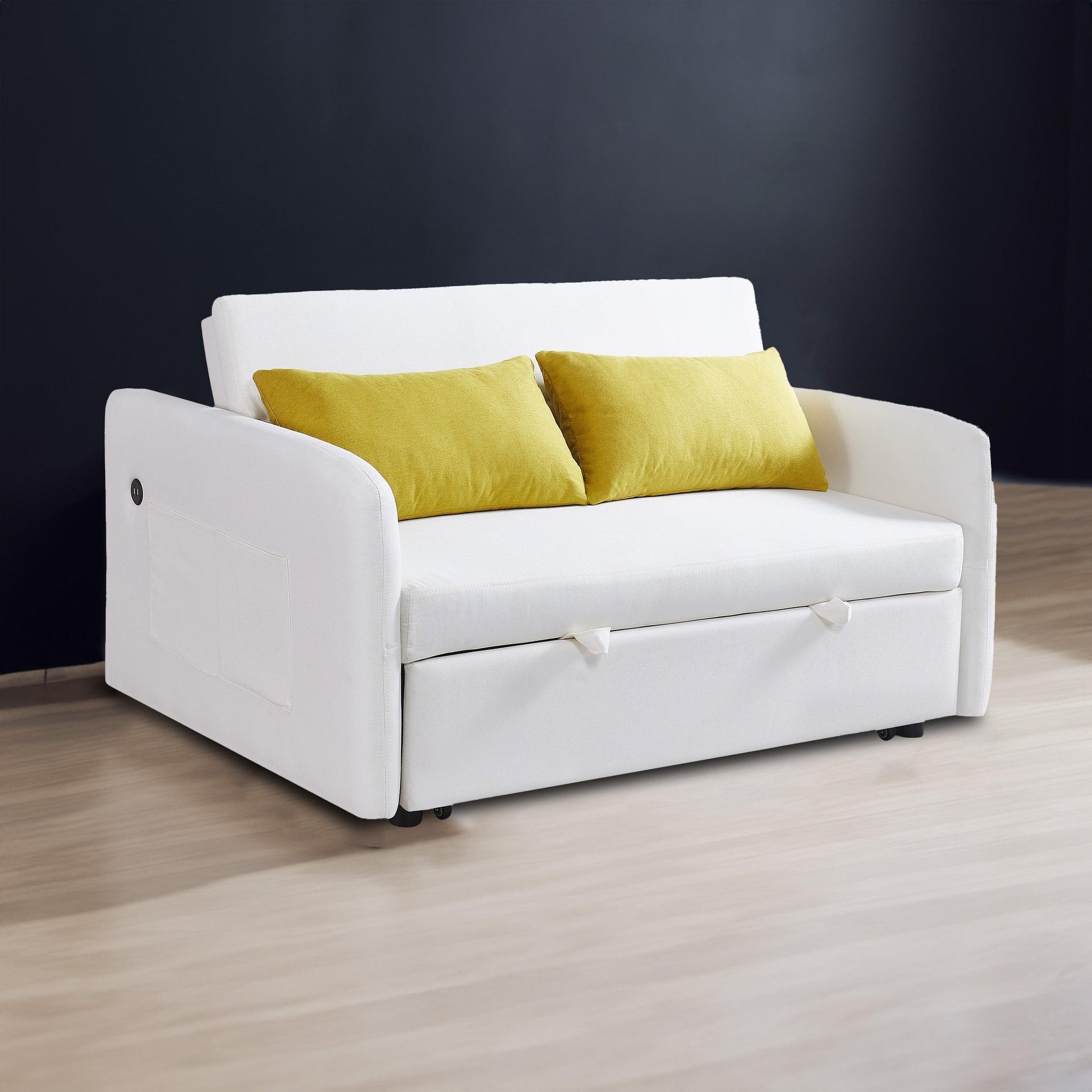 Twins Sofa Bed Cream White Fabric - FurniFindUSA