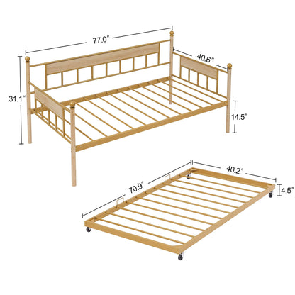 Daybed sofa bed metal framed with trundle twin size golden 77'' L x 40.6'' W x 14.5''H - FurniFindUSA