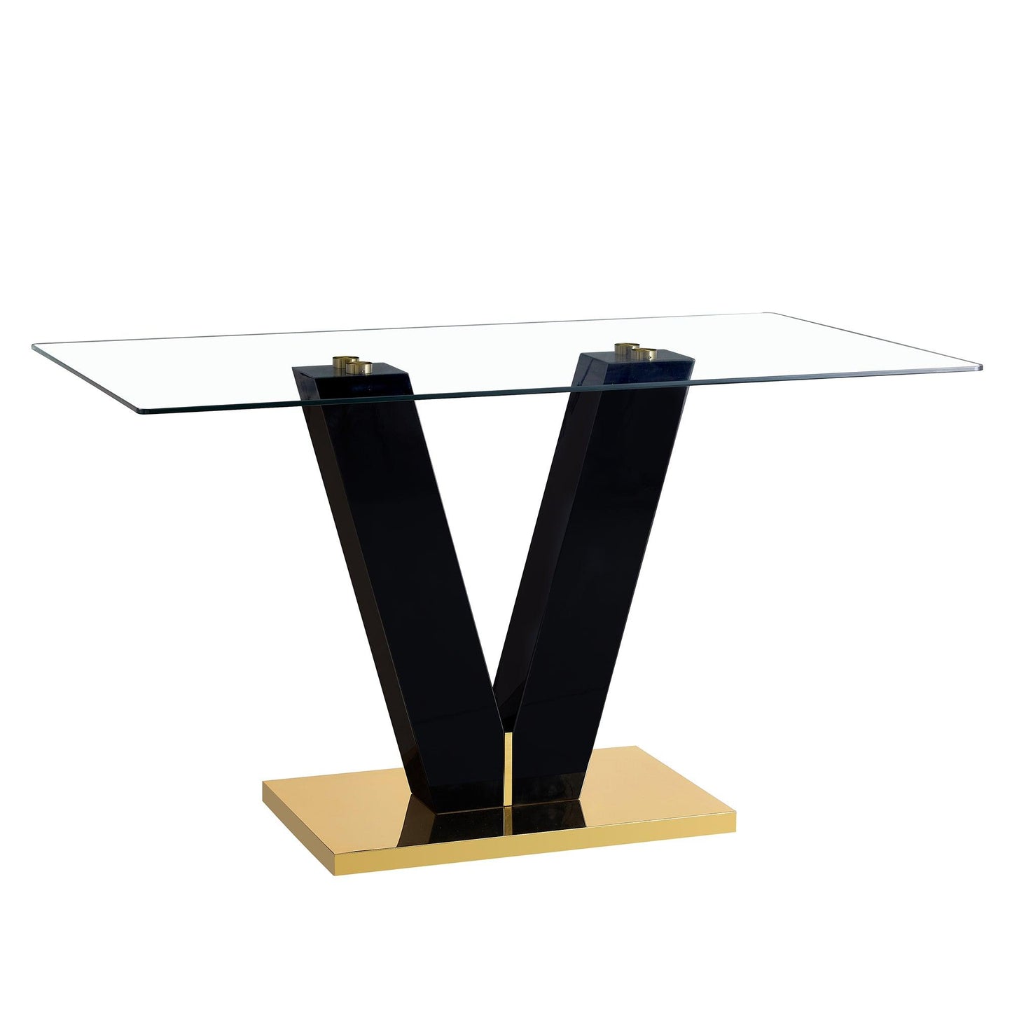 Large Modern Minimalist Rectangular Glass Dining Table for 6-8 with 0.4" Tempered Glass Tabletop and MDF slab V-Shaped Bracket - FurniFindUSA