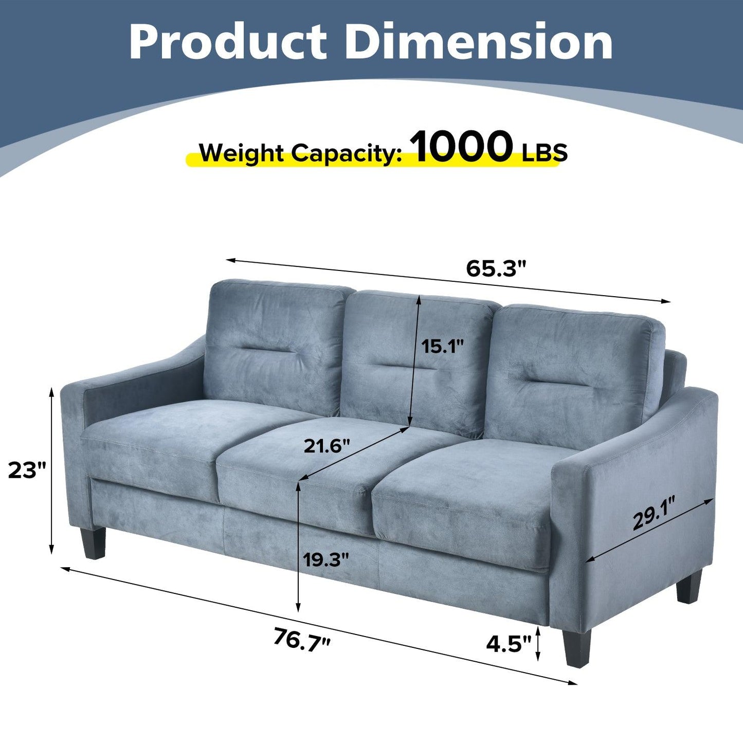 Gray Couch Comfortable Sectional Couches and Sofas for Living Room Office Small Space Chenille - FurniFindUSA