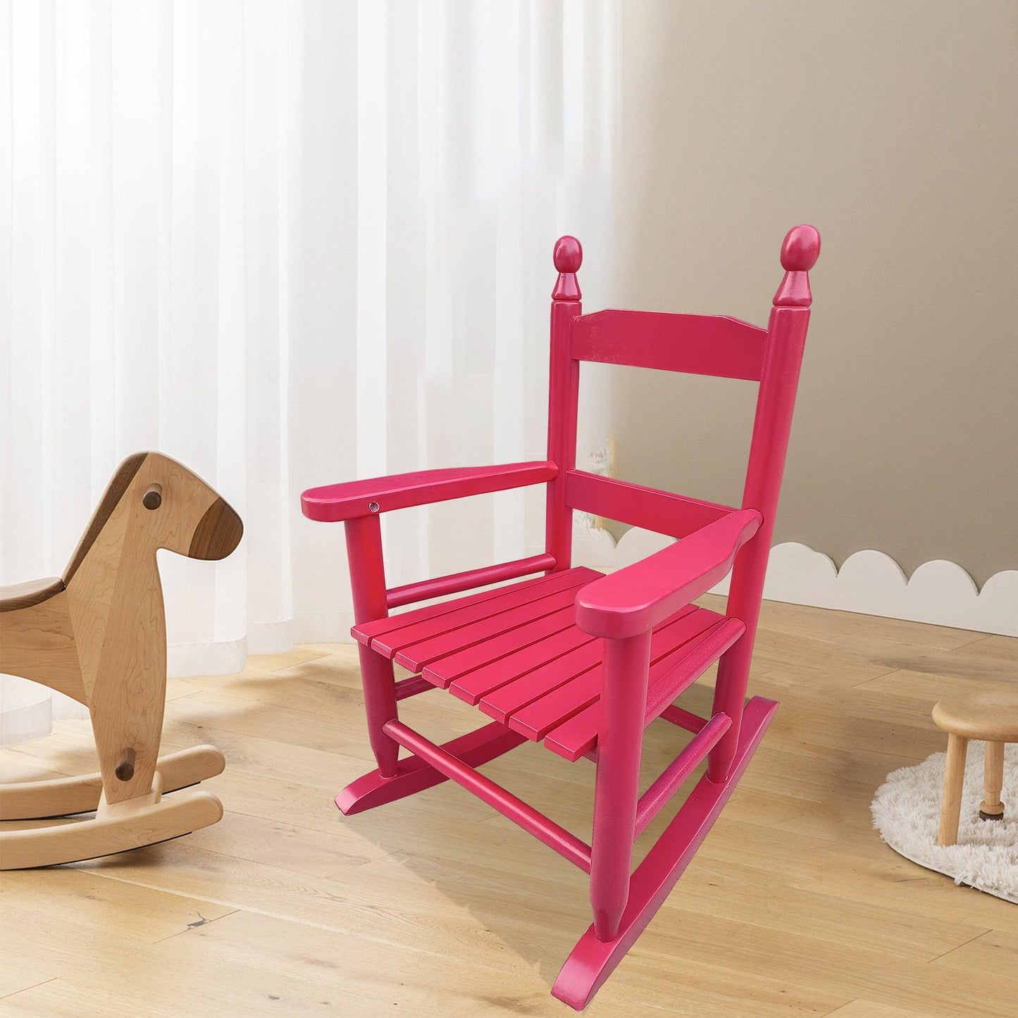 Children's rocking red chair Indoor or Outdoor -Suitable for kids-Durable Solid Wood - FurniFindUSA