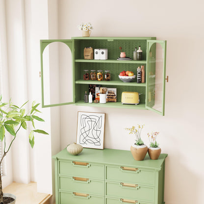 27.56"Glass Doors Modern Two-door Wall Cabinet with Featuring Three-tier Green - FurniFindUSA