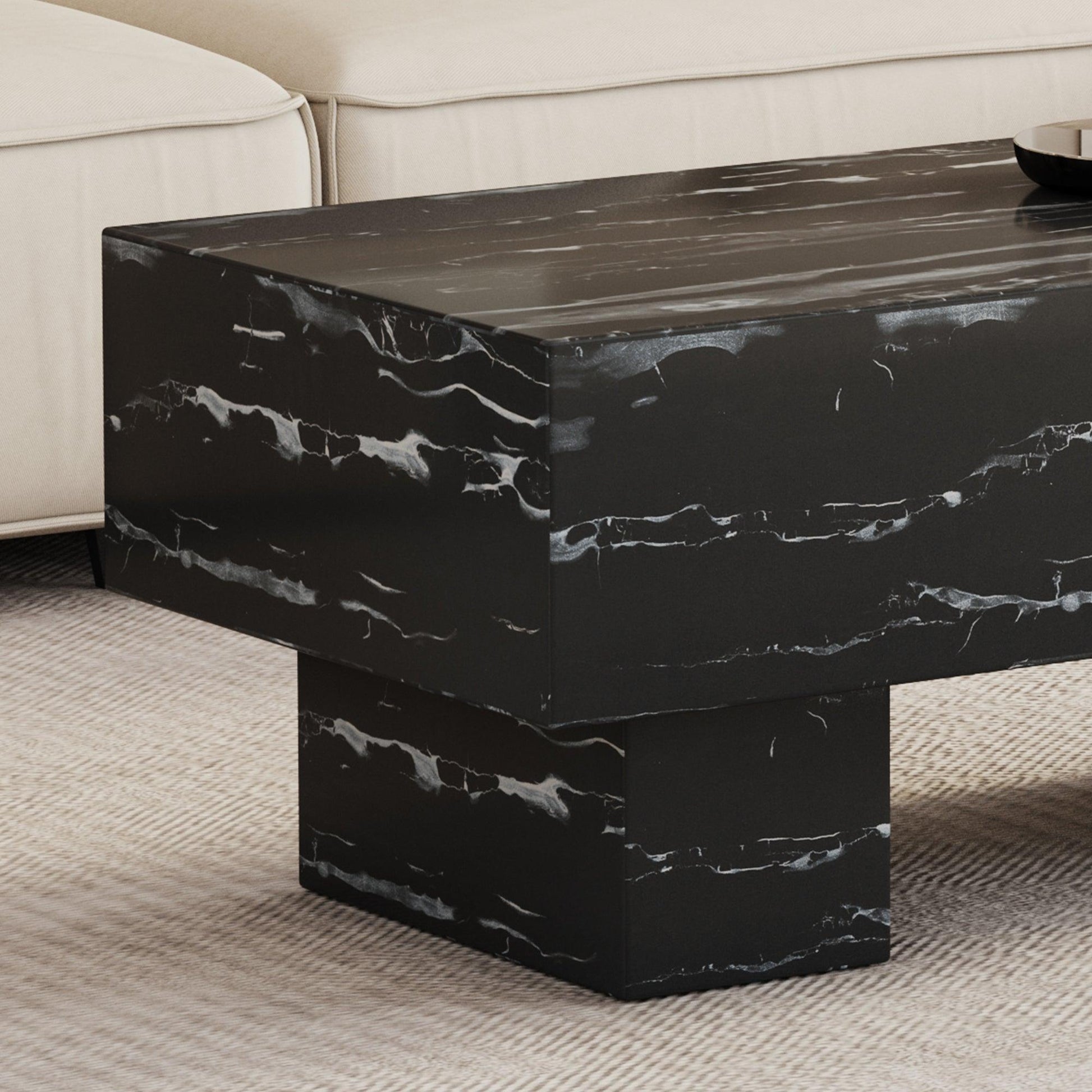 The black coffee table has patterns Modern rectangular table suitable for living rooms and apartments 43.3"*21.6"*17.2" - FurniFindUSA