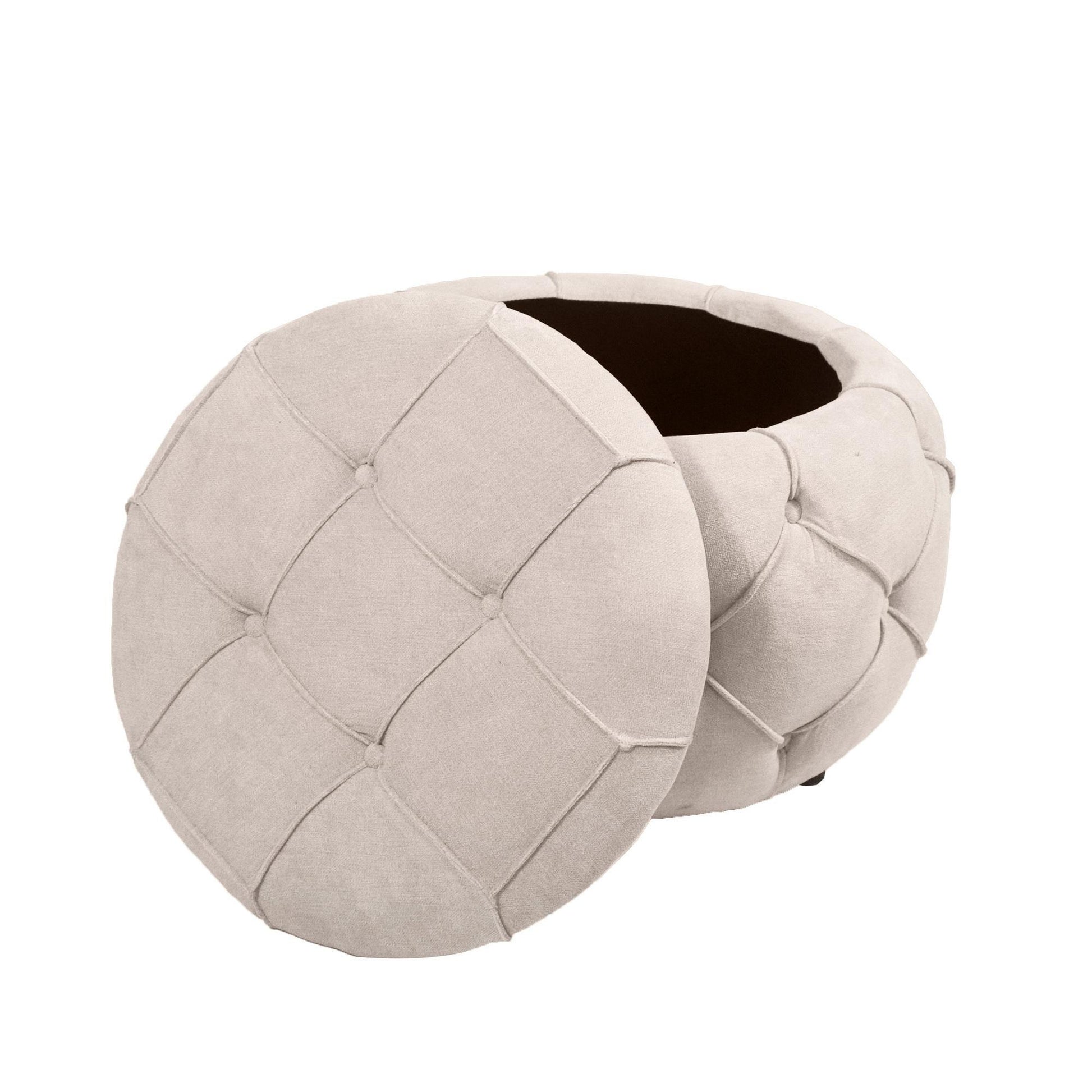 Large Button Tufted Woven Round Storage Footstool。Suitable for living room, bedroom, study - FurniFindUSA