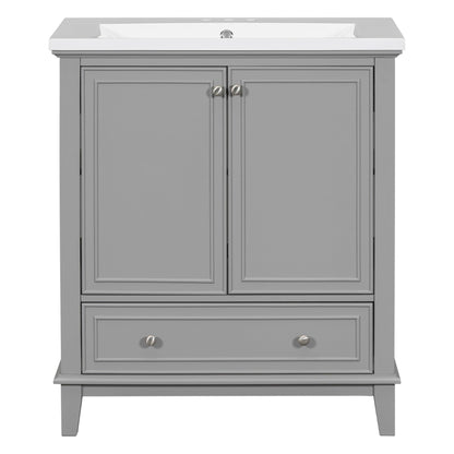 30inchgrey Bathroom Vanity with Sink ComboMulti-functional Bathroom Cabinet with Doors and Drawer Solid Frame and MDF Board - FurniFindUSA