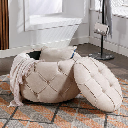 Large Button Tufted Woven Round Storage Footstool。Suitable for living room, bedroom, study - FurniFindUSA