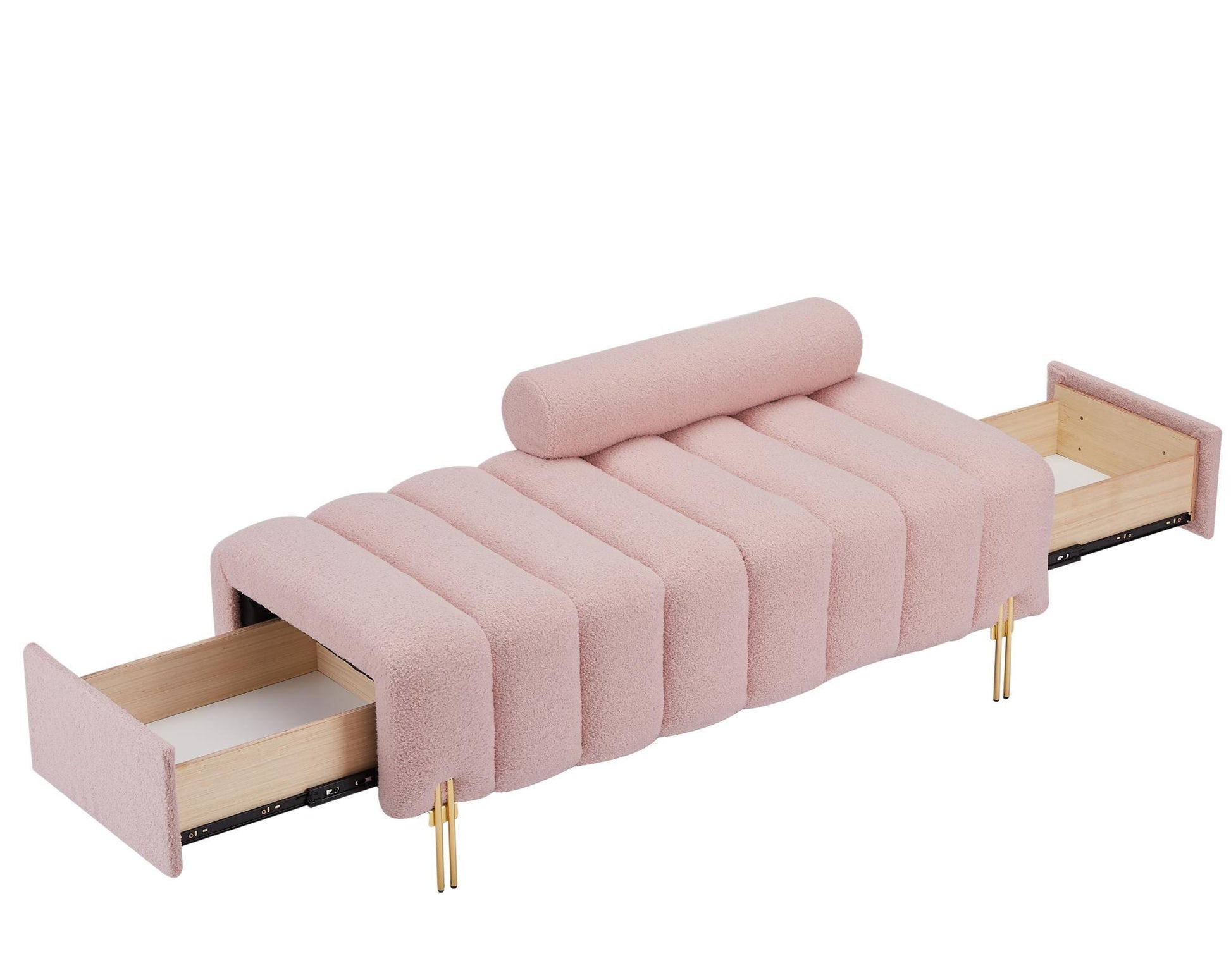 Modern End of Bed Bench Upholstered Teddy Entryway Ottoman Bench Fuzzy Sofa Stool Footrest Window Bench with Gold Metal Legs for Bedroom Apartments - FurniFindUSA