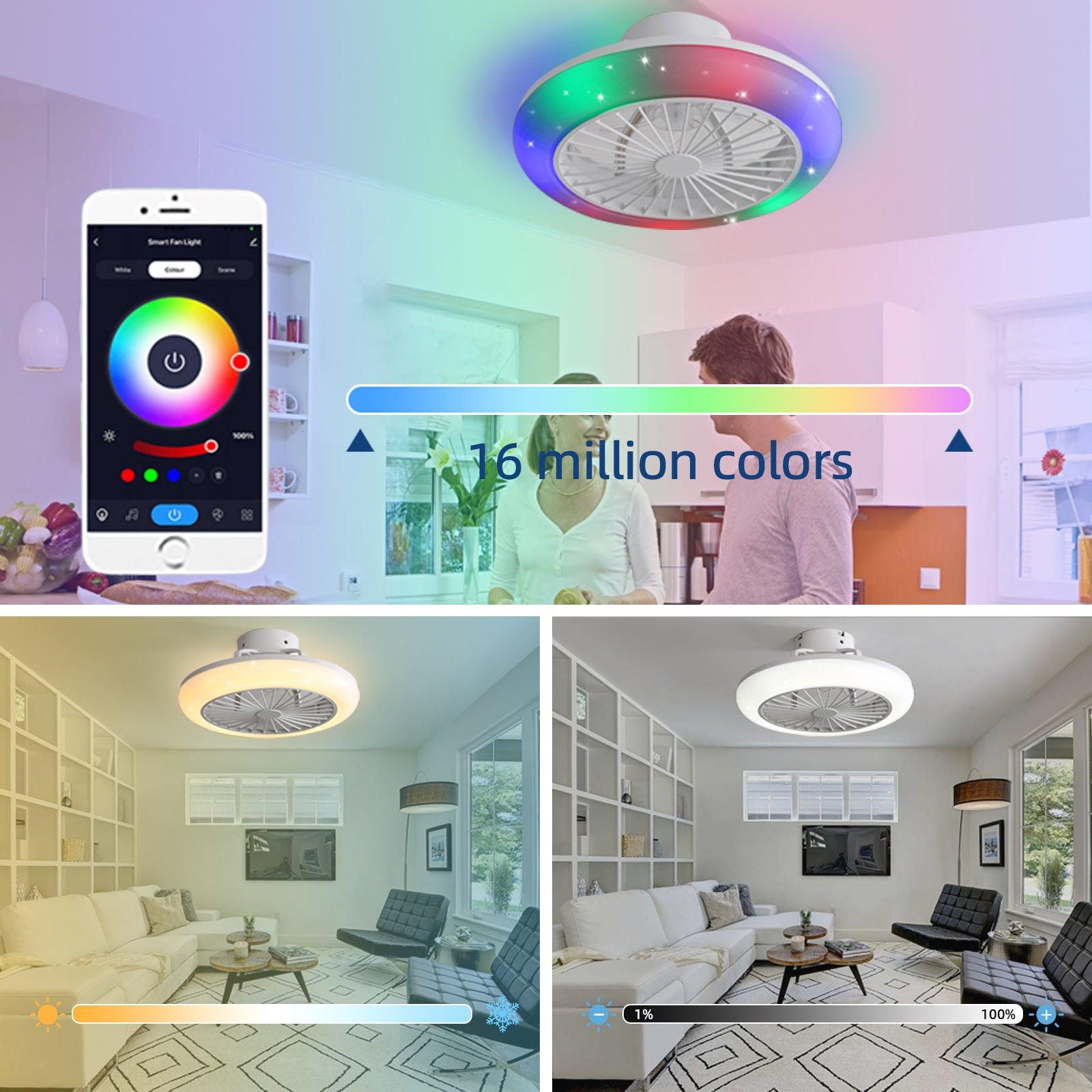 18" Smart LED Bladeless Ceiling Fans Remote with Alexa/Google, Modern Flush Mount RGB Ceiling Fan for Bedroom - FurniFindUSA