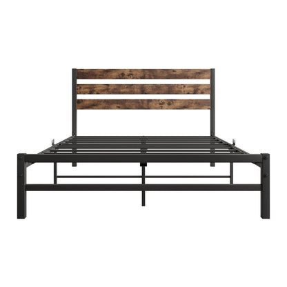 Full Size Platform Bed Frame with Rustic Vintage Wood Headboard Rustic Brown - FurniFindUSA
