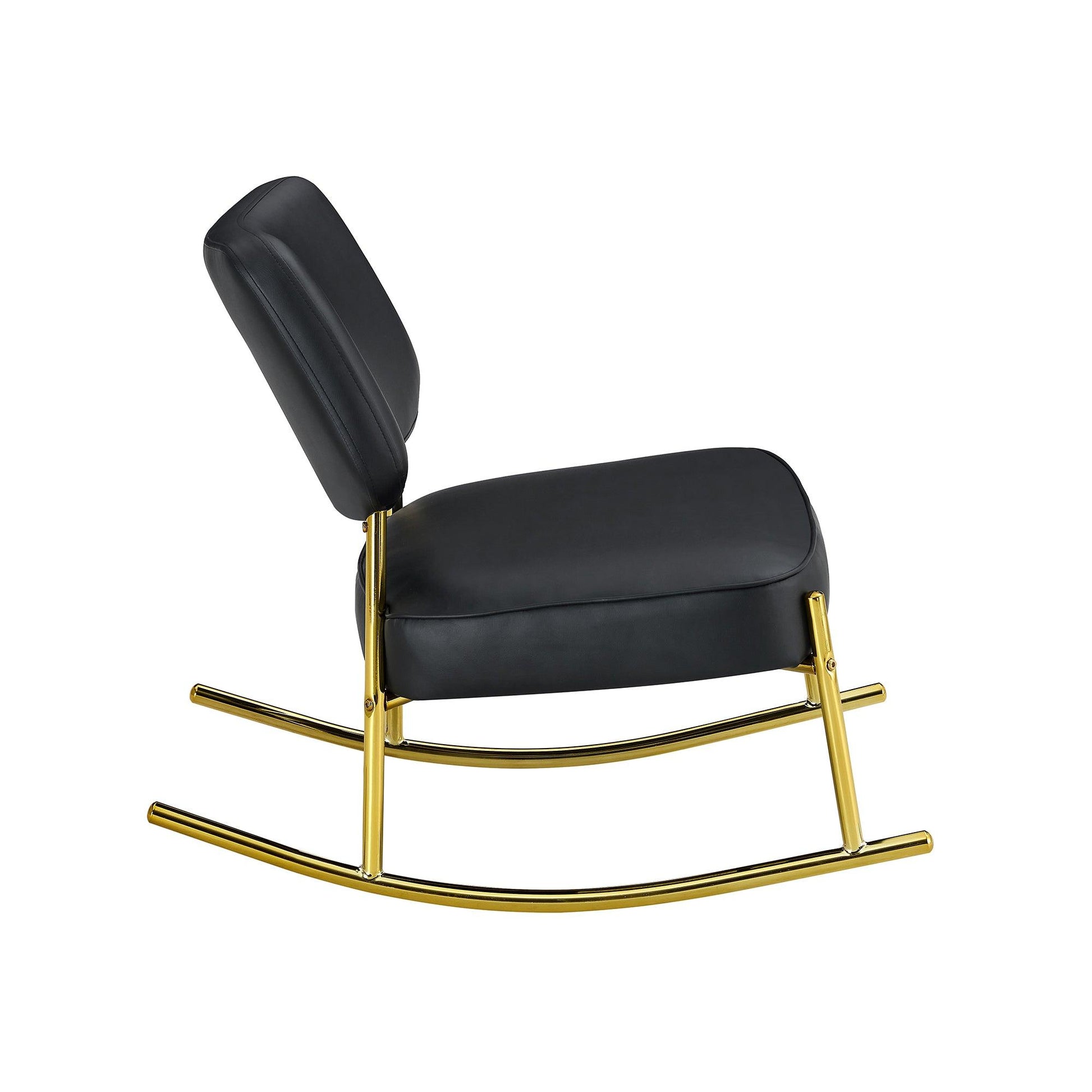 PU material cushioned rocking chair unique rocking chair cushioned seat black backrest rocking chair and gold metal legs - FurniFindUSA