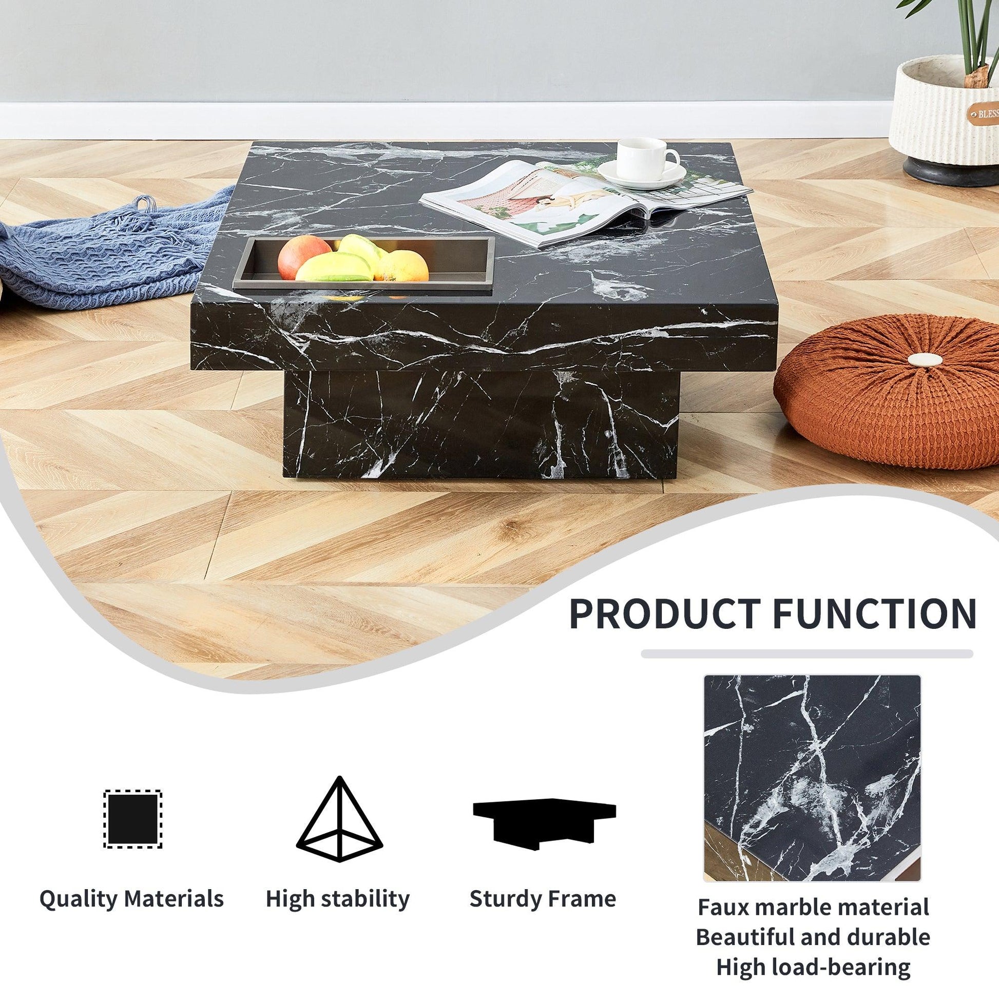 A modern and practical coffee table made of MDF material with black patterns - FurniFindUSA