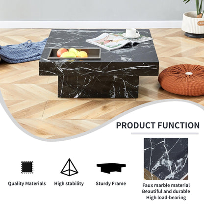 A modern and practical coffee table made of MDF material with black patterns - FurniFindUSA