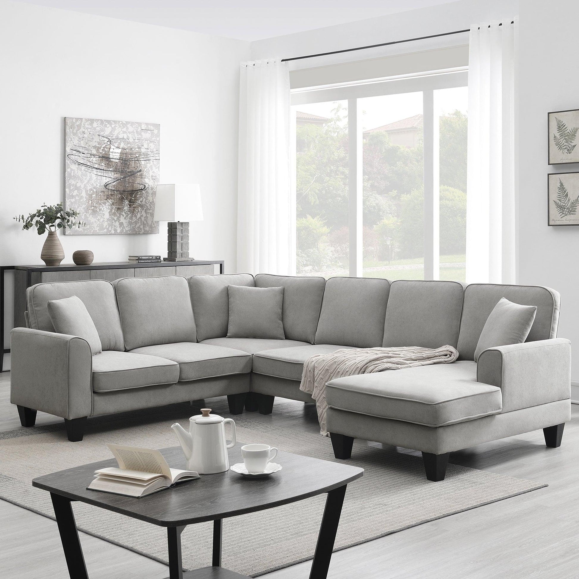 108*85.5" Modern U Shape Sectional Sofa 7 Seat Fabric Sectional Sofa Set - FurniFindUSA