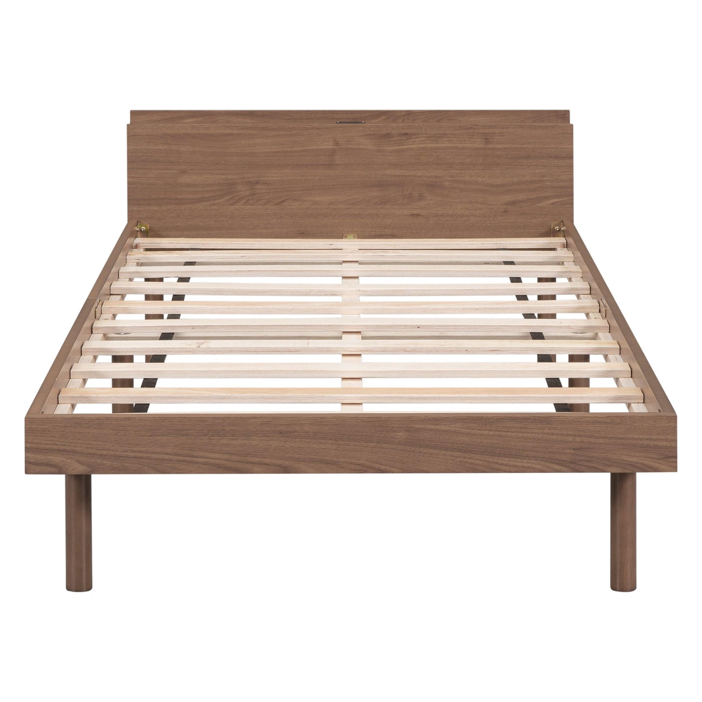 Modern Design Twin Size Platform Bed Frame with Built-in USB port for Walnut Color - FurniFindUSA