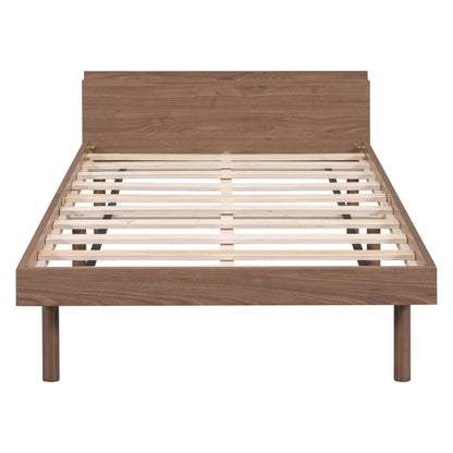 Modern Design Twin Size Platform Bed Frame with Built-in USB port for Walnut Color - FurniFindUSA