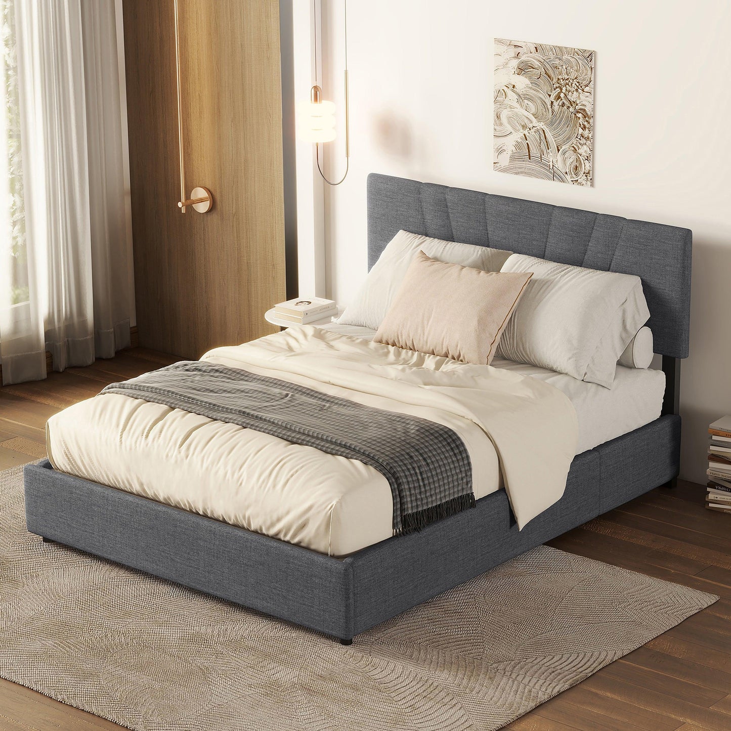 Full Upholstered Platform Bed with Lifting Storage Full Size Bed Frame with Storage and Tufted Headboard(Full Grey) - FurniFindUSA
