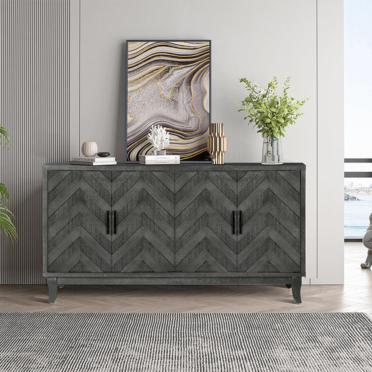 Stronger Vintage Style Buffet Cabinet Lacquered Accent Storage 4 Door Wooden Cabinets Taupe Grey - FurniFindUSA