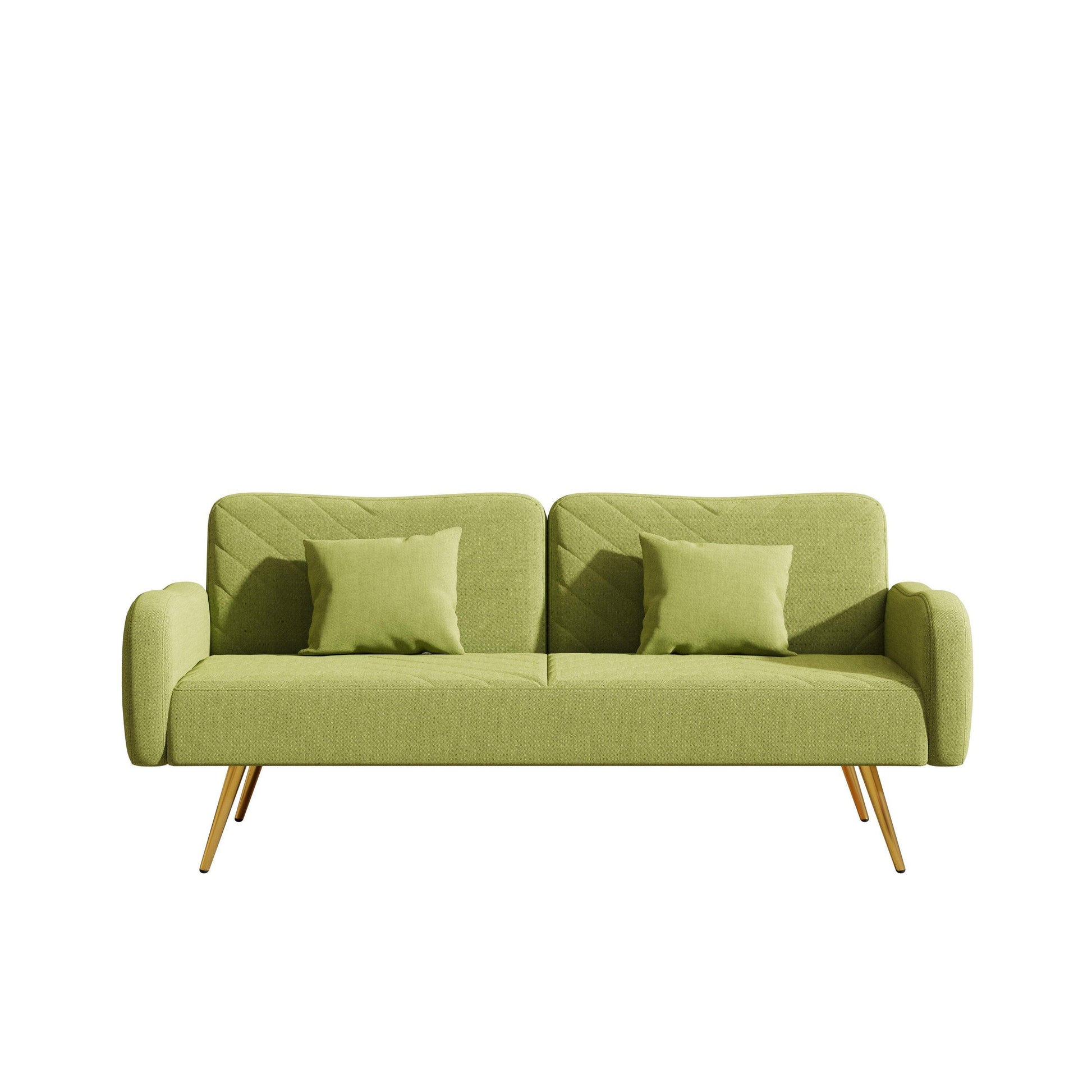 70.47" Green Fabric Double Sofa with Split Backrest and Two Throw Pillows - FurniFindUSA