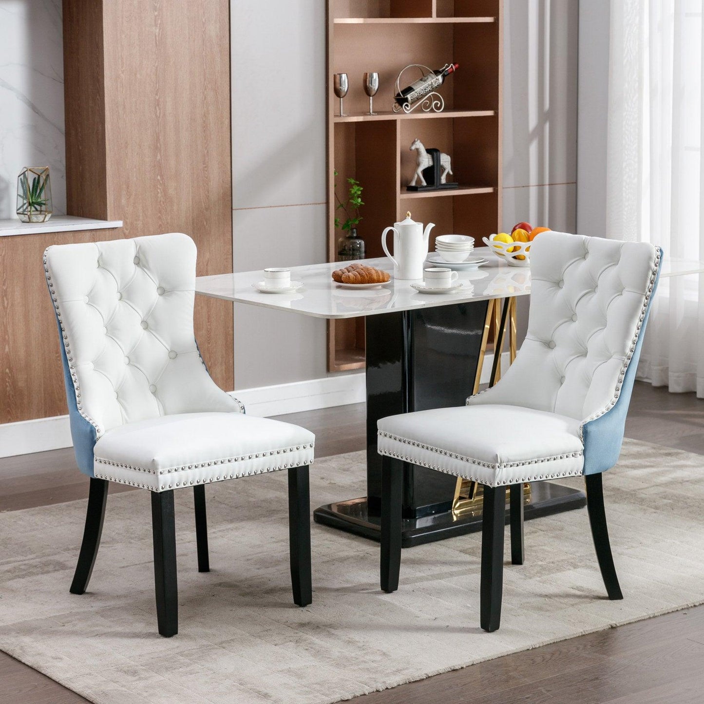 A&A Furniture Nikki Collection Modern High-end Tufted Solid Wood Contemporary PU 2-Pcs Set White+Light Blue - FurniFindUSA