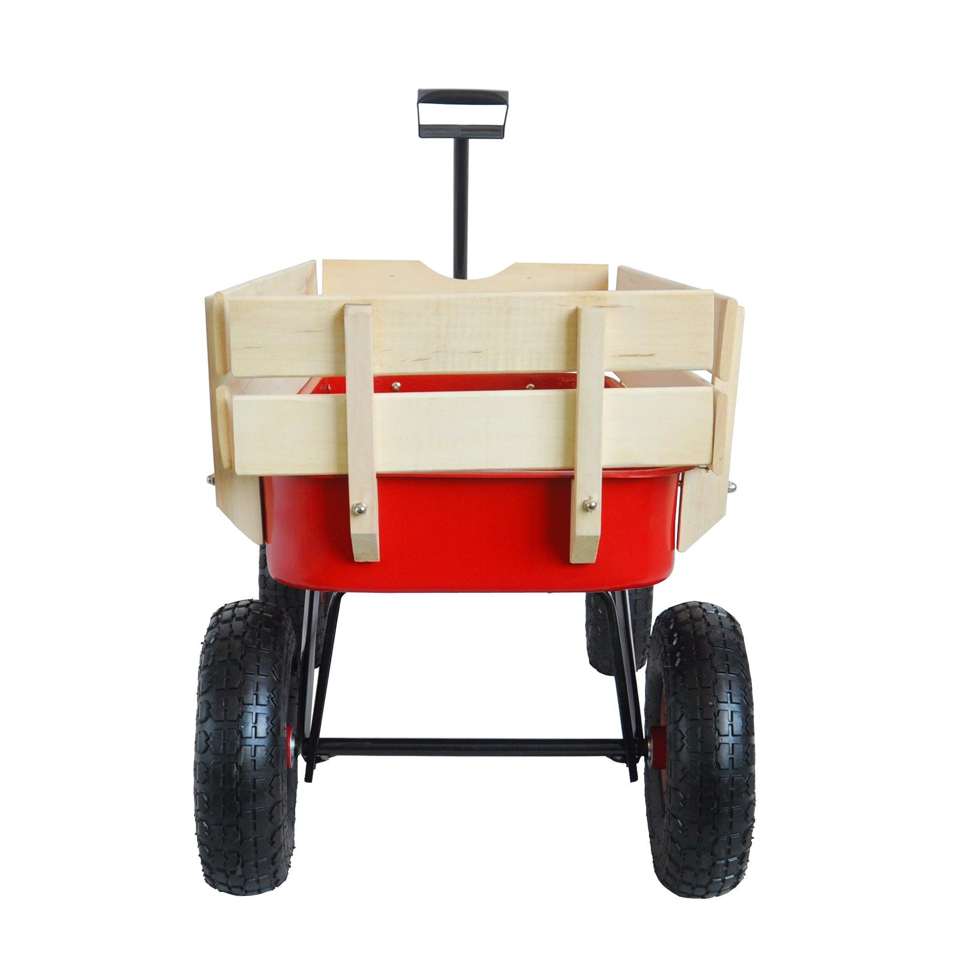 Outdoor Wagon All Terrain Pulling w/Wood Railing Air Tires Children Kid Garden（Red） - FurniFindUSA