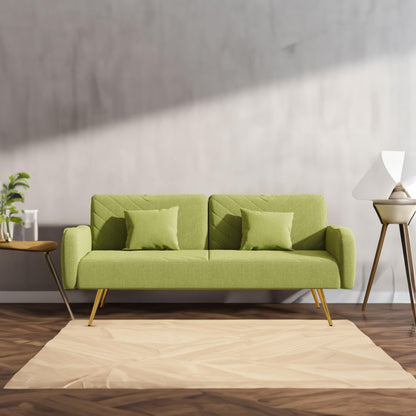 70.47" Green Fabric Double Sofa with Split Backrest and Two Throw Pillows - FurniFindUSA