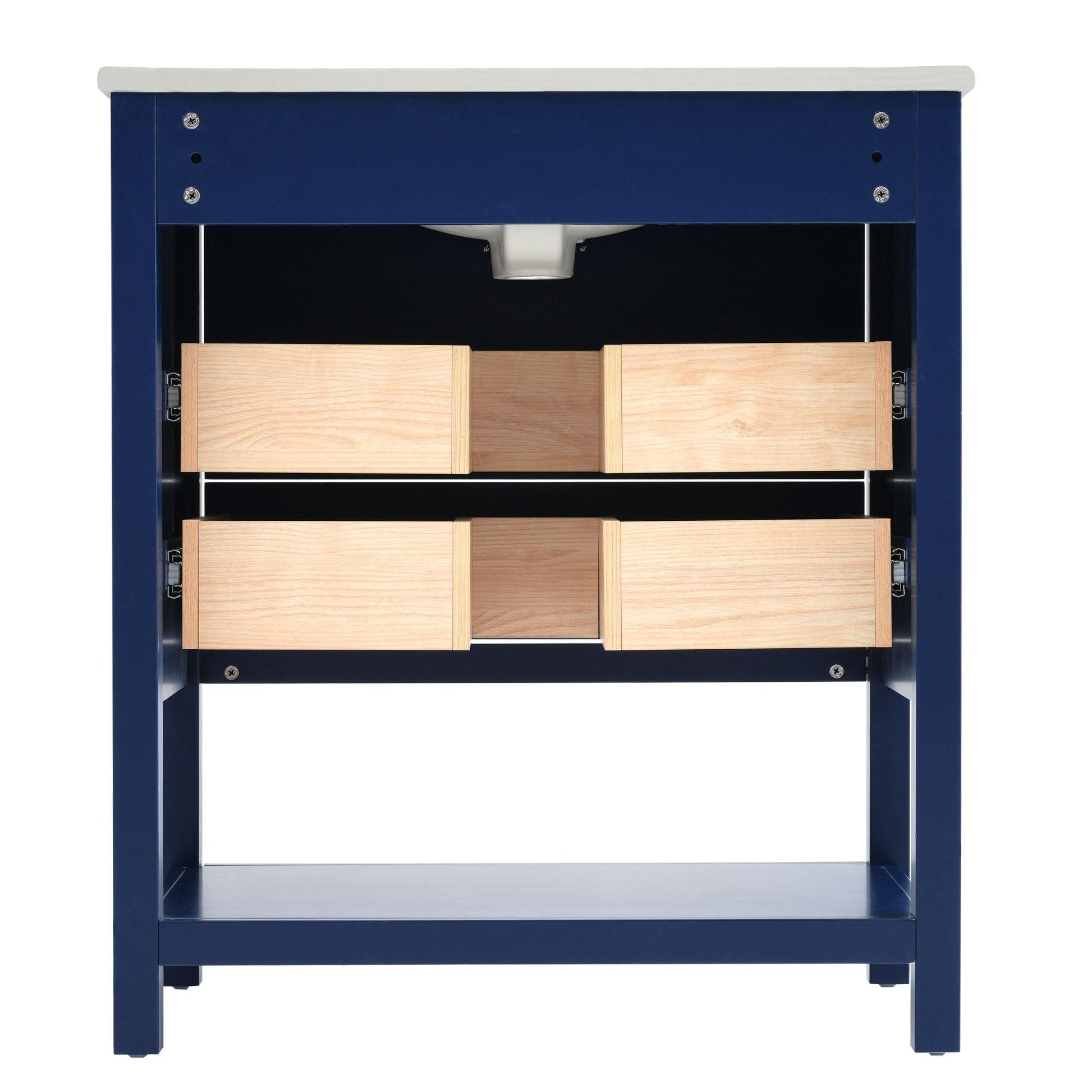 [Viedo]Modern 30inch Navy Blue/White Bathroom Vanity Cabinet Combo with Open Storge, Two Drawers - FurniFindUSA