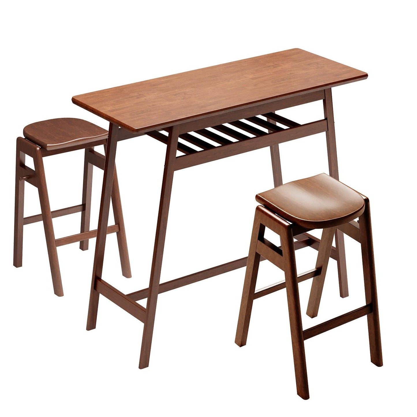 3 PCS Pub Dining Set Retro Bar Table Rubber Wood Stackable Backless High Stool for 2 - FurniFindUSA