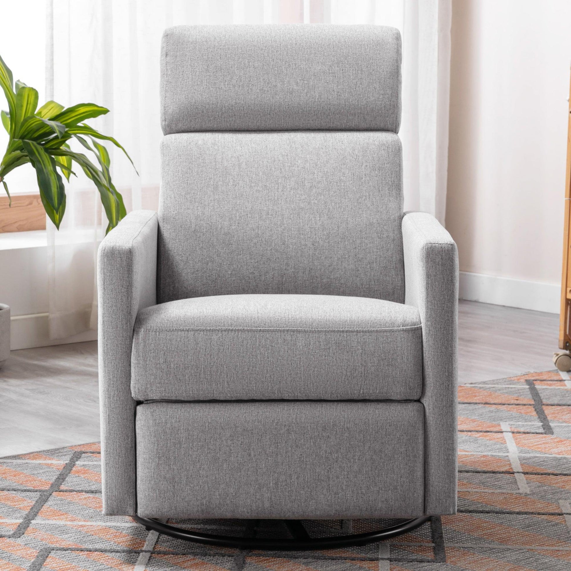 Modern Upholstered Rocker Nursery Chair Plush Seating Glider Swivel Recliner Chair Gray - FurniFindUSA