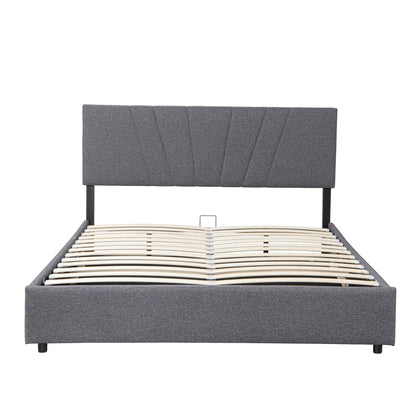 Full Upholstered Platform Bed with Lifting Storage Full Size Bed Frame with Storage and Tufted Headboard(Full Grey) - FurniFindUSA