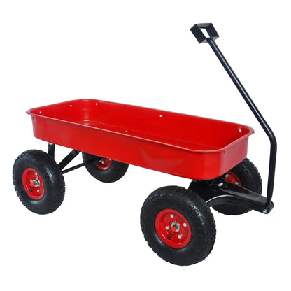 Outdoor Wagon All Terrain Pulling w/Wood Railing Air Tires Children Kid Garden（Red） - FurniFindUSA