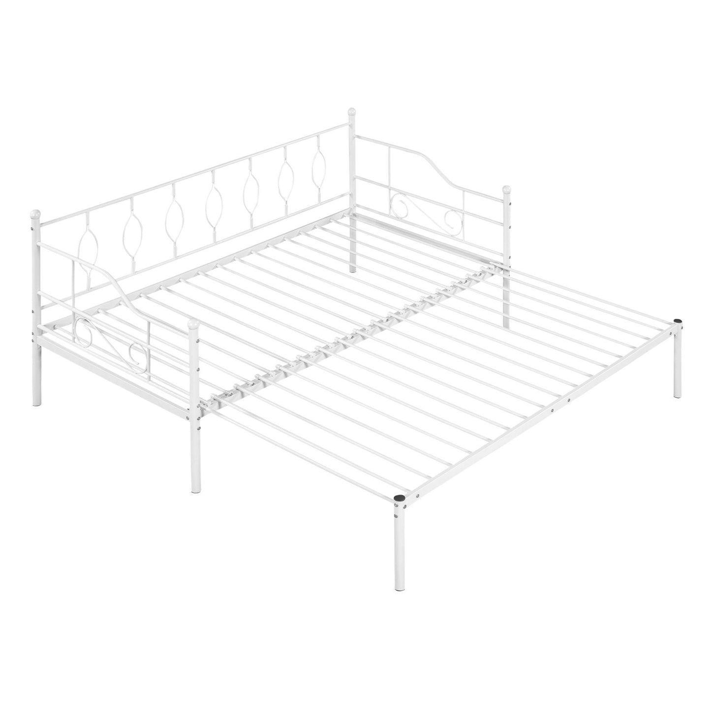 Twin Size Metal Daybed with Trundle Daybed with Slat No Box required White + Iron - FurniFindUSA