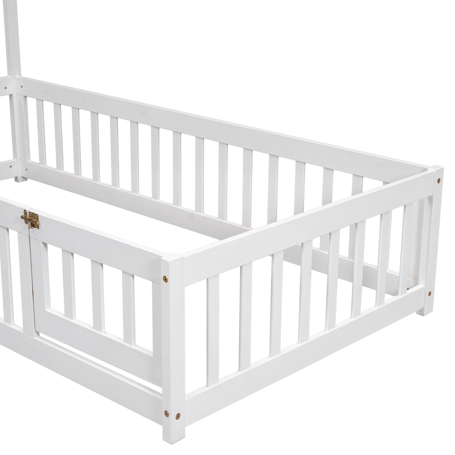 Twin House-Shaped Headboard Floor Bed with Fence White - FurniFindUSA