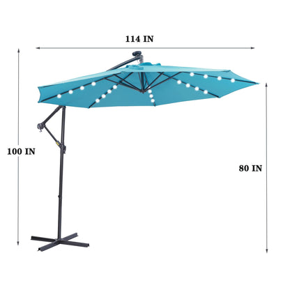 10 FT Solar LED Patio Outdoor Umbrella Hanging Cantilever Umbrella Offset Umbrella Easy Open Adustment with 32 LED Lights - FurniFindUSA