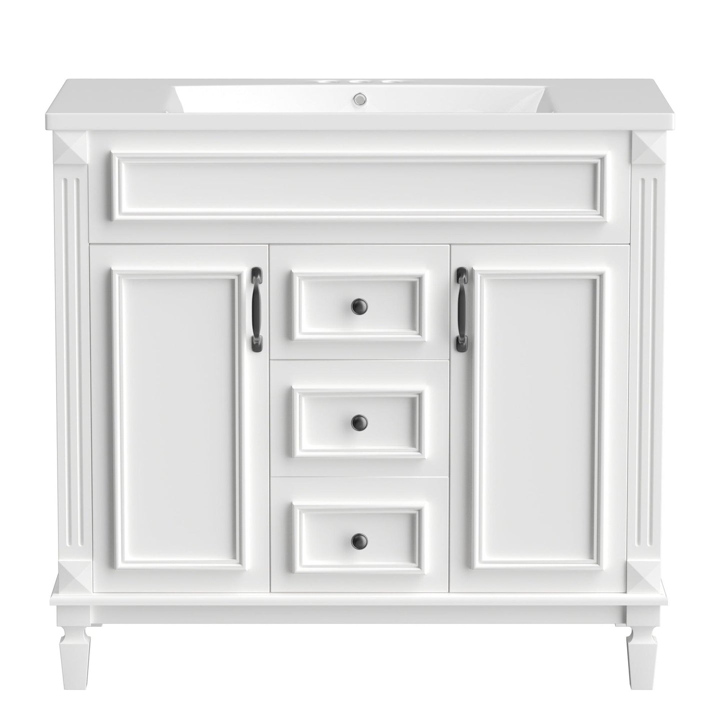 36 inch white bathroom vanity with top sink, equipped with 2 soft closing doors and 2 drawers, bathroom storage cabinet, single - FurniFindUSA