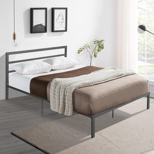 Queen Size Metal Bed Frame with Headboard Charcoal Grey - FurniFindUSA