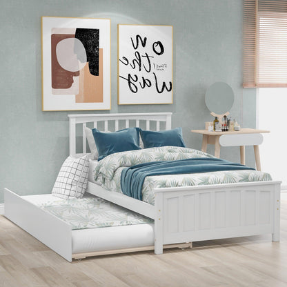 Twin size Platform Bed with Trundle White - FurniFindUSA